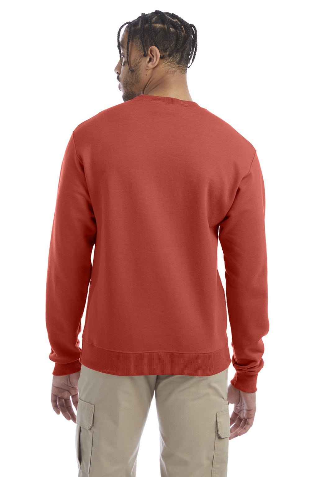 Champion S600 Mens Double Dry Eco Moisture Wicking Fleece Crewneck Sweatshirt Red River Clay Model Back