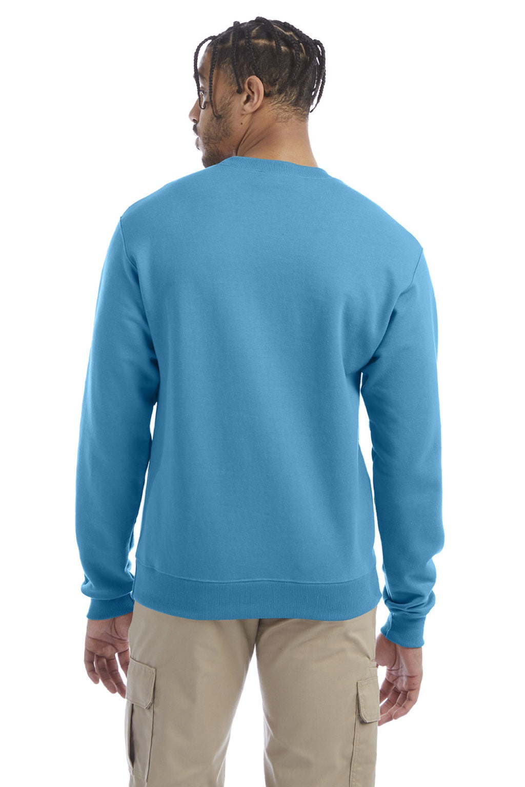 Champion S600 Mens Double Dry Eco Moisture Wicking Fleece Crewneck Sweatshirt Tempo Teal Blue Model Back