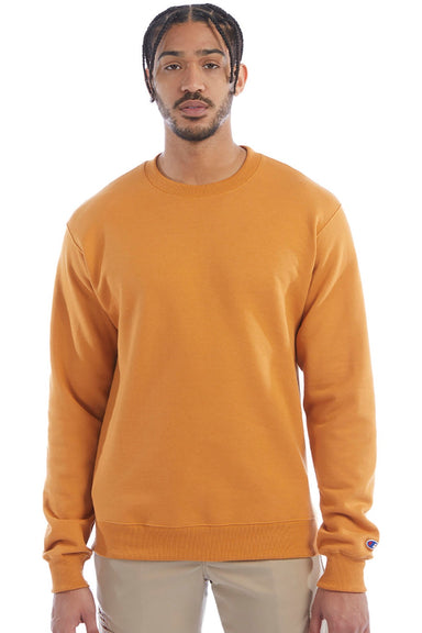 Champion S600 Mens Double Dry Eco Moisture Wicking Fleece Crewneck Sweatshirt Gold Glint Model Front