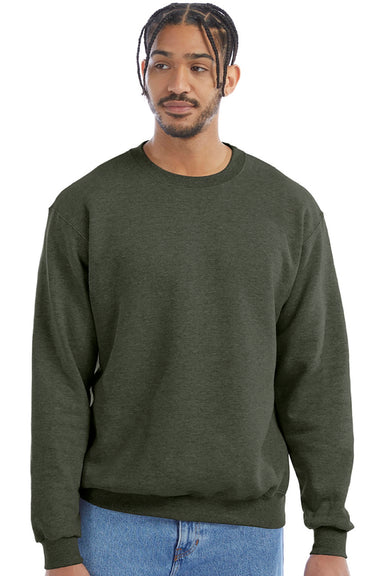 Champion S600 Mens Double Dry Eco Moisture Wicking Fleece Crewneck Sweatshirt Heather Dark Green Model Front