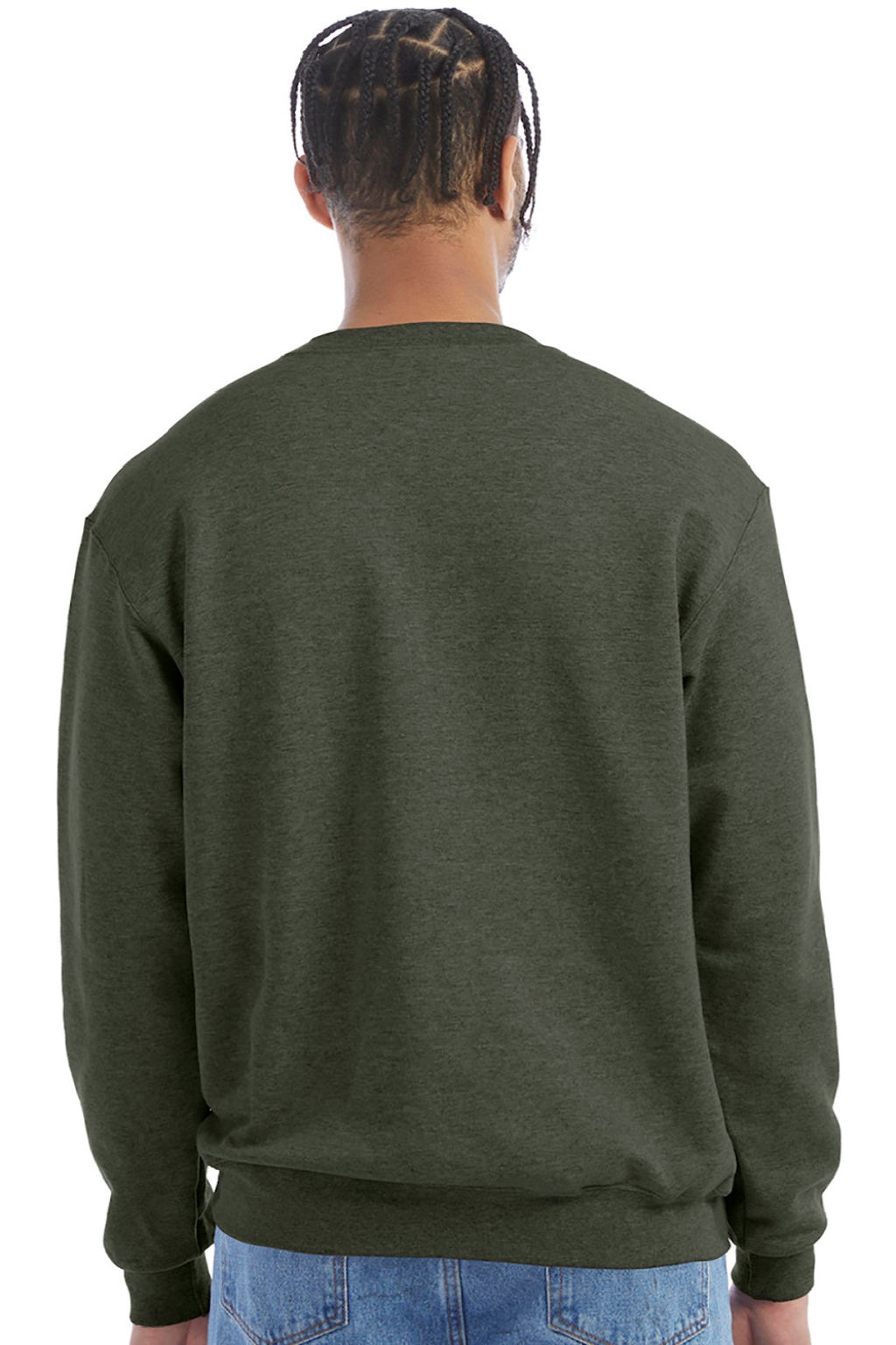 Champion S600 Mens Double Dry Eco Moisture Wicking Fleece Crewneck Sweatshirt Heather Dark Green Model Back
