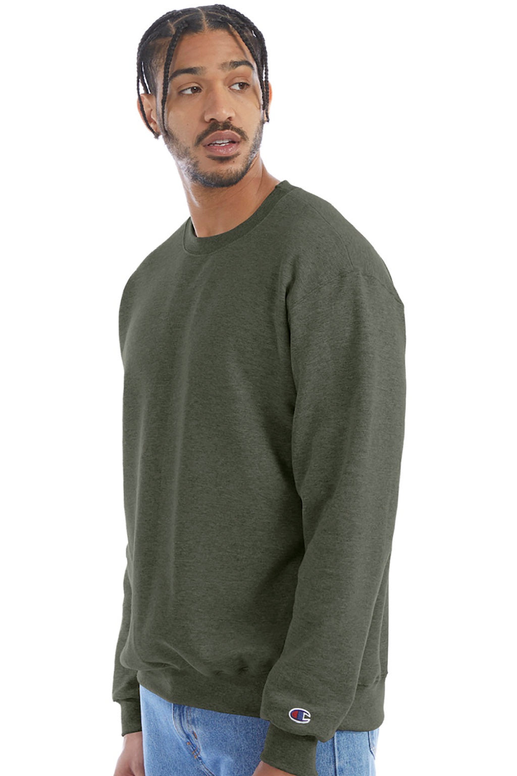 Champion S600 Mens Double Dry Eco Moisture Wicking Fleece Crewneck Sweatshirt Heather Dark Green Model 3q