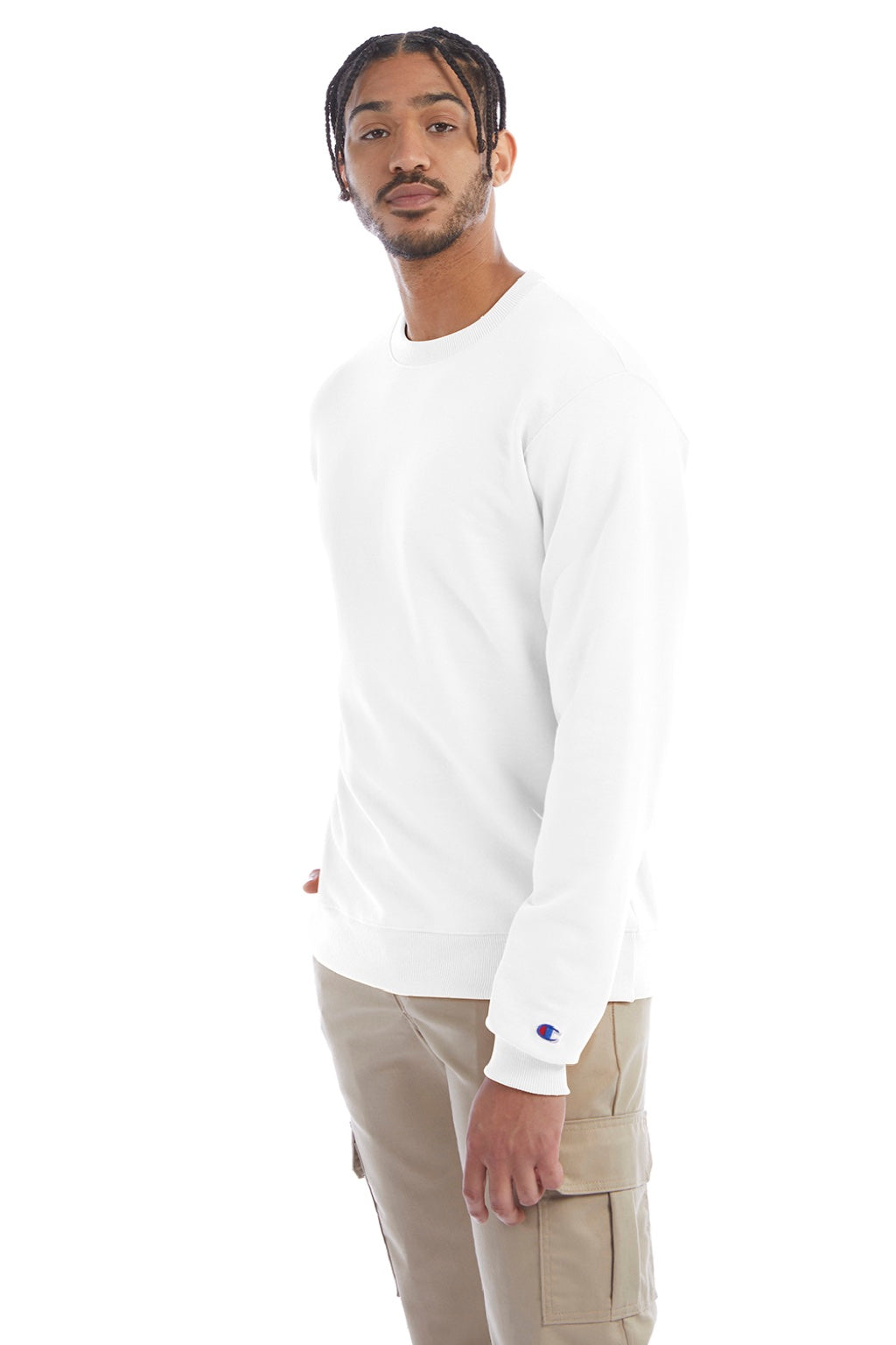 Champion S600 Mens Double Dry Eco Moisture Wicking Fleece Crewneck Sweatshirt White Model 3q
