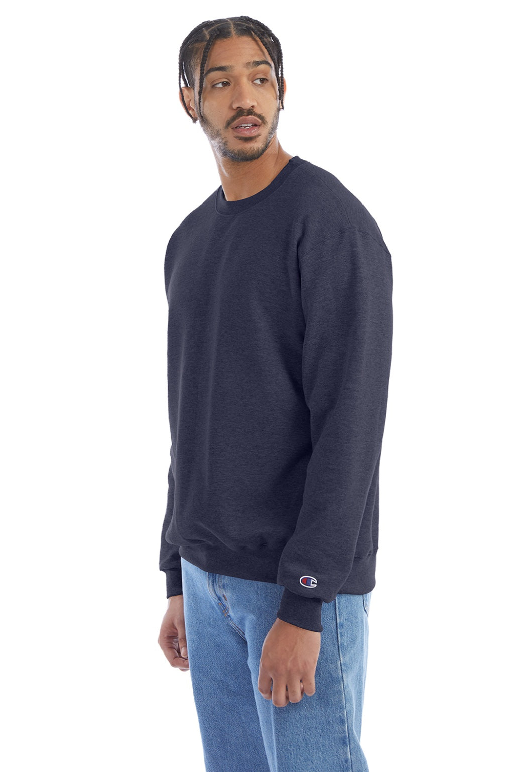 Champion S600 Mens Double Dry Eco Moisture Wicking Fleece Crewneck Sweatshirt Heather Navy Blue Model 3q