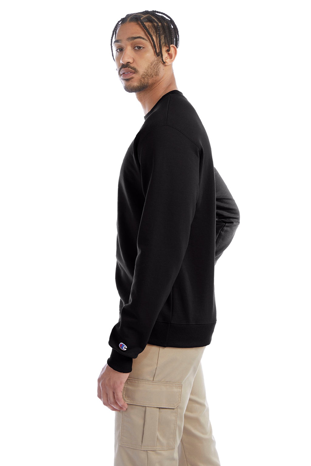 Champion S600 Mens Double Dry Eco Moisture Wicking Fleece Crewneck Sweatshirt Black Model Side