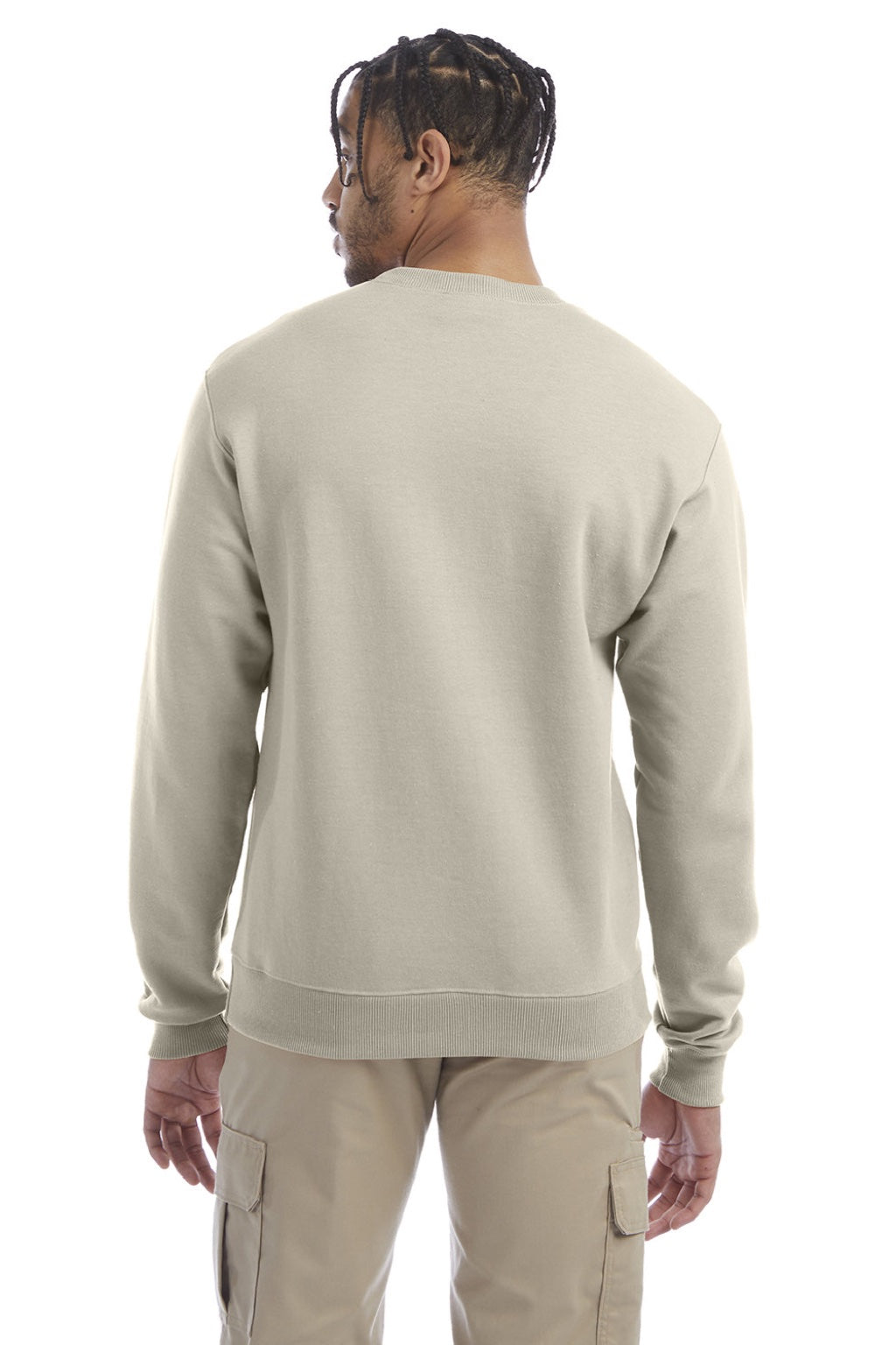 Champion S600 Mens Double Dry Eco Moisture Wicking Fleece Crewneck Sweatshirt Sand Model Back