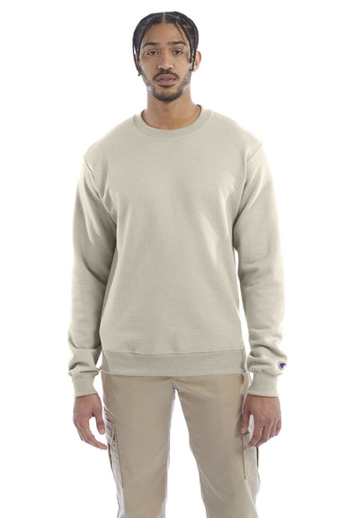 Champion S600 Mens Double Dry Eco Moisture Wicking Fleece Crewneck Sweatshirt Sand Model Front