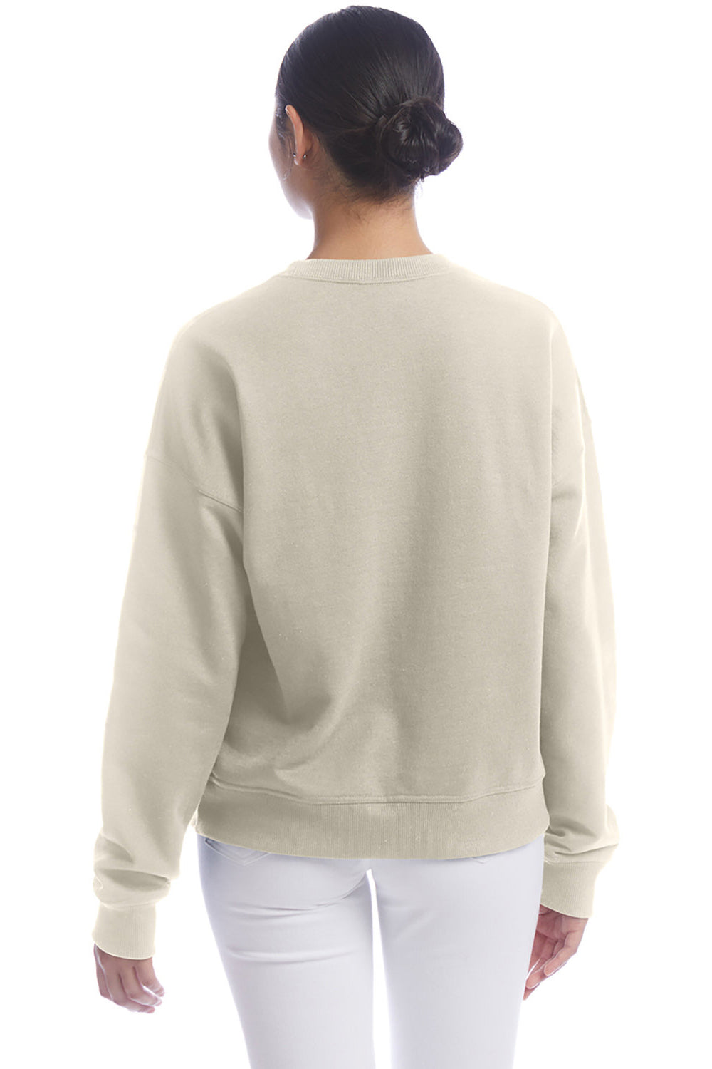 Champion S650 Womens PowerBlend Crewneck Sweatshirt Sand Model Back