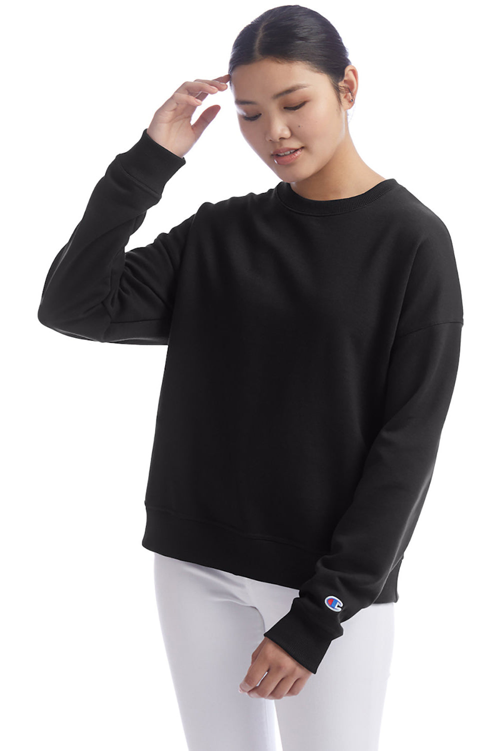 Champion S650 Womens PowerBlend Crewneck Sweatshirt Black Model 3q