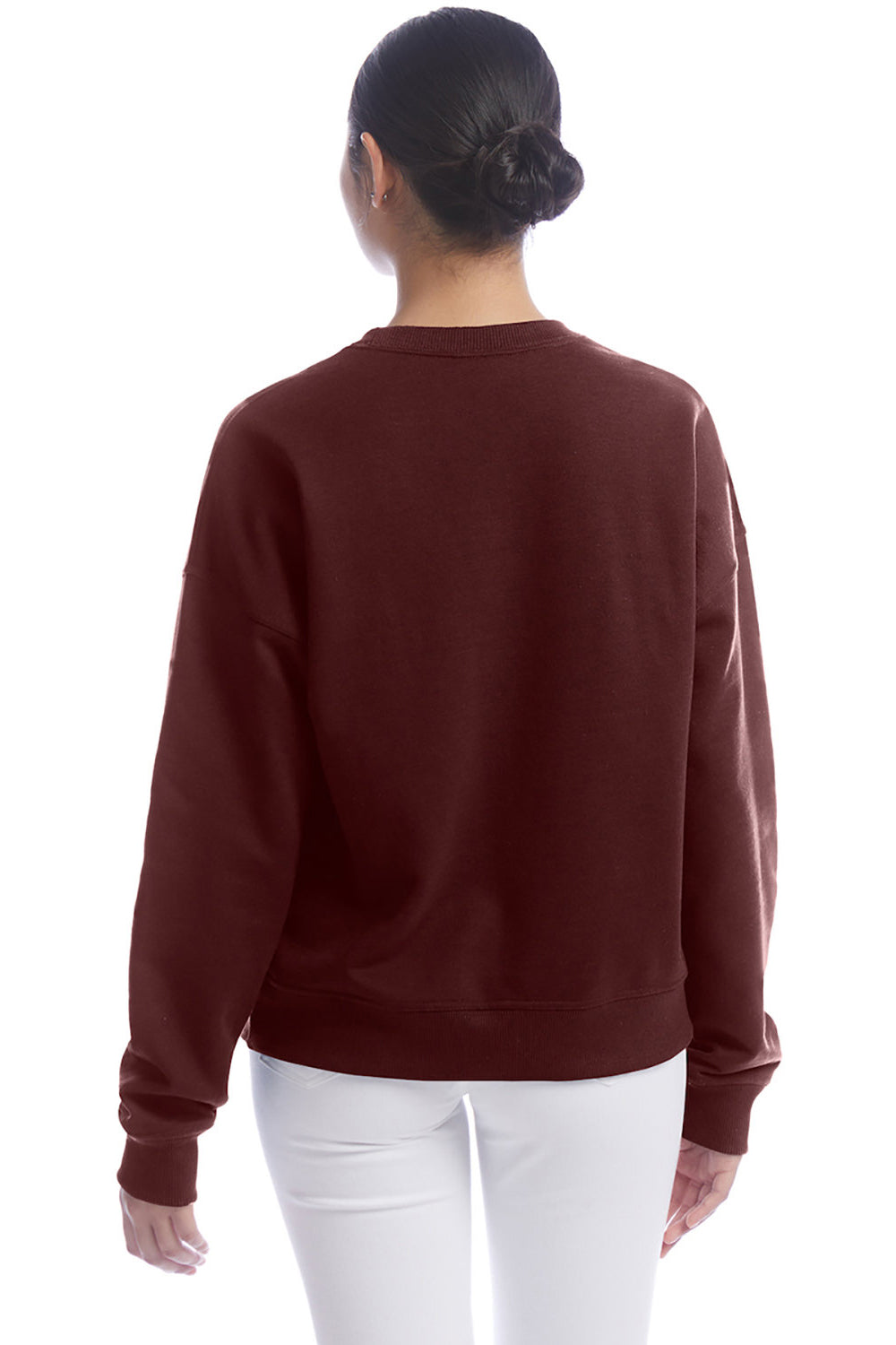 Champion S650 Womens PowerBlend Crewneck Sweatshirt Maroon Model Back