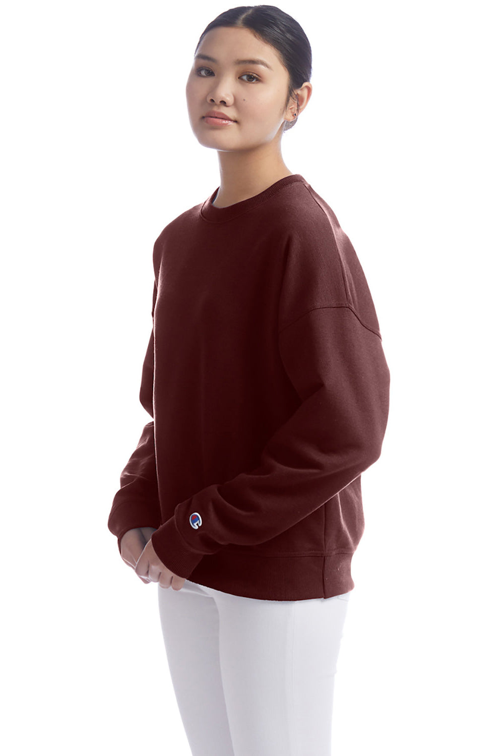 Champion S650 Womens PowerBlend Crewneck Sweatshirt Maroon Model 3q