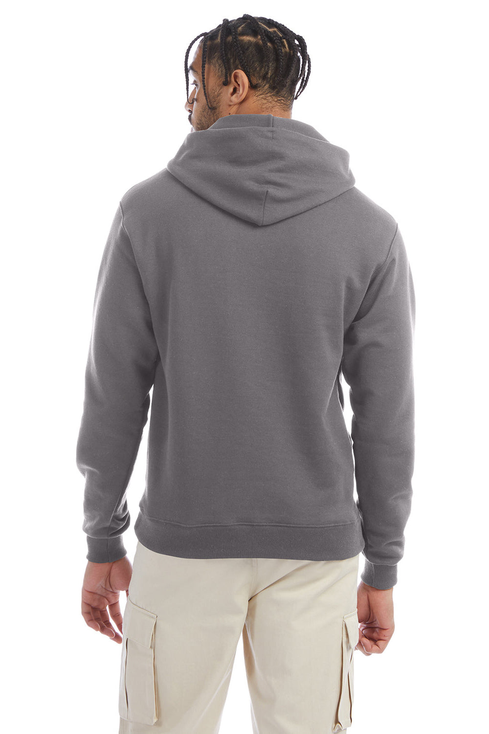 Champion S700 Mens Double Dry Eco Moisture Wicking Fleece Hooded Sweatshirt Hoodie w/ Pouch Pocket Stone Grey Model Back