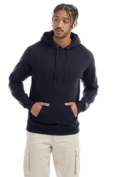 Champion S700 Mens Double Dry Eco Moisture Wicking Fleece Hooded Sweatshirt Hoodie w/ Pouch Pocket Navy Blue Model Front
