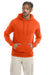 Champion S700 Mens Double Dry Eco Moisture Wicking Fleece Hooded Sweatshirt Hoodie w/ Pouch Pocket Orange Model Front