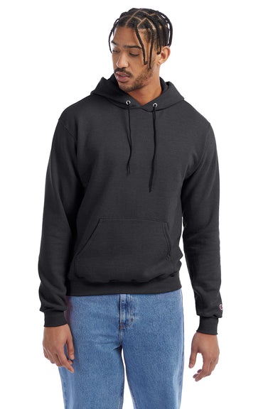 Champion S700 Mens Double Dry Eco Moisture Wicking Fleece Hooded Sweatshirt Hoodie w/ Pouch Pocket Heather Charcoal Grey Model Front