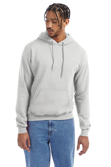 Champion S700 Mens Double Dry Eco Moisture Wicking Fleece Hooded Sweatshirt Hoodie w/ Pouch Pocket Silver Grey Model Front