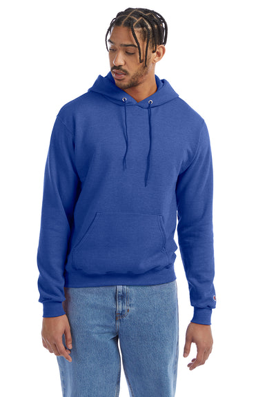 Champion S700 Mens Double Dry Eco Moisture Wicking Fleece Hooded Sweatshirt Hoodie w/ Pouch Pocket Heather Royal Blue Model Front