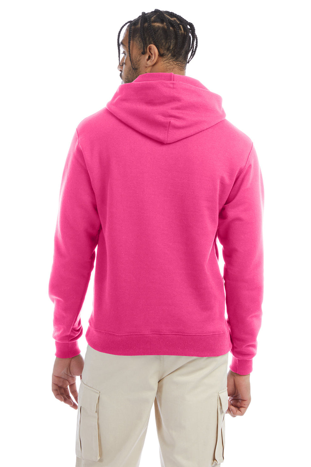 Champion S700 Mens Double Dry Eco Moisture Wicking Fleece Hooded Sweatshirt Hoodie w/ Pouch Pocket Wow Pink Model Back
