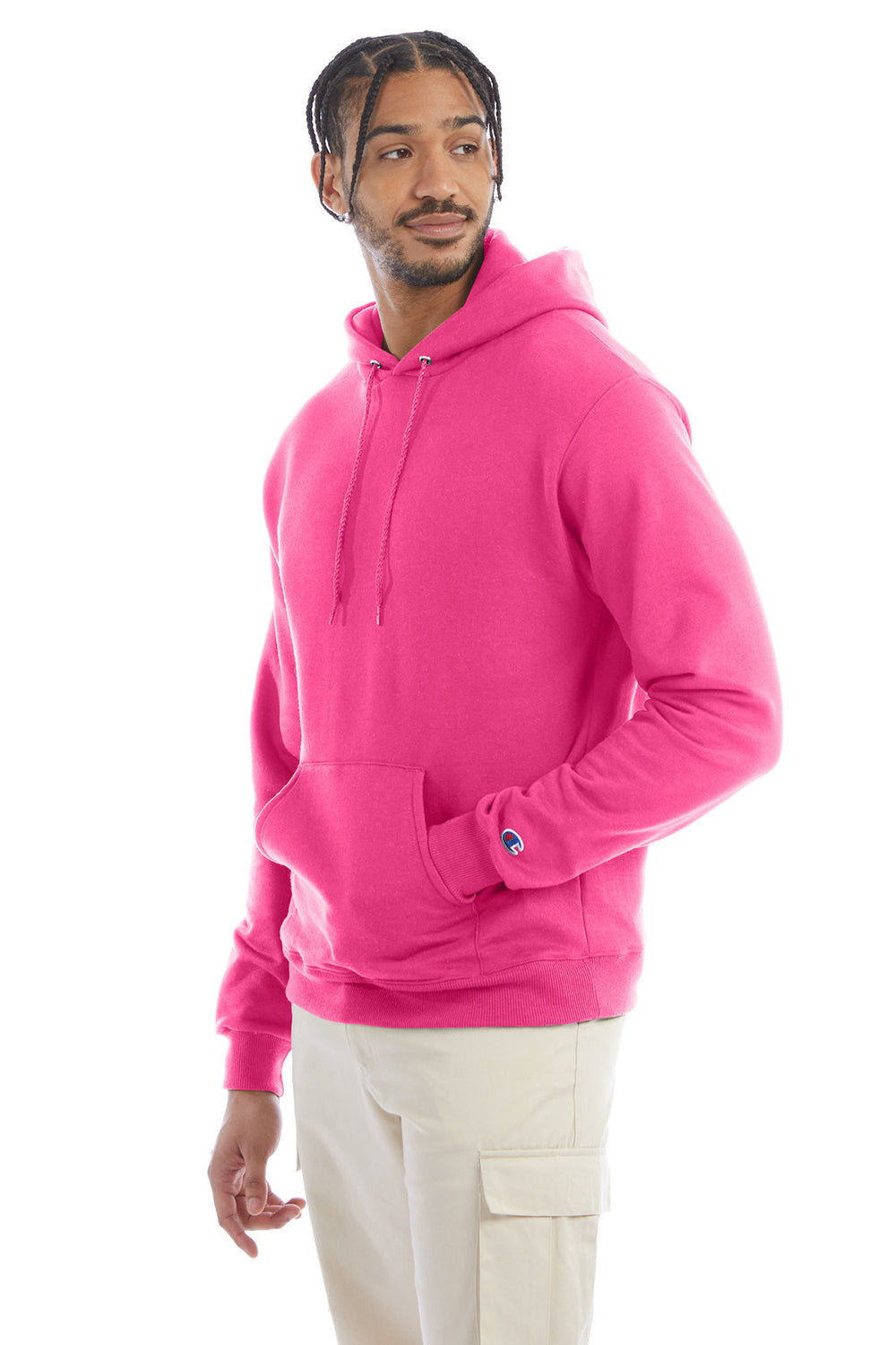 Champion S700 Mens Double Dry Eco Moisture Wicking Fleece Hooded Sweatshirt Hoodie w/ Pouch Pocket Wow Pink Model 3q