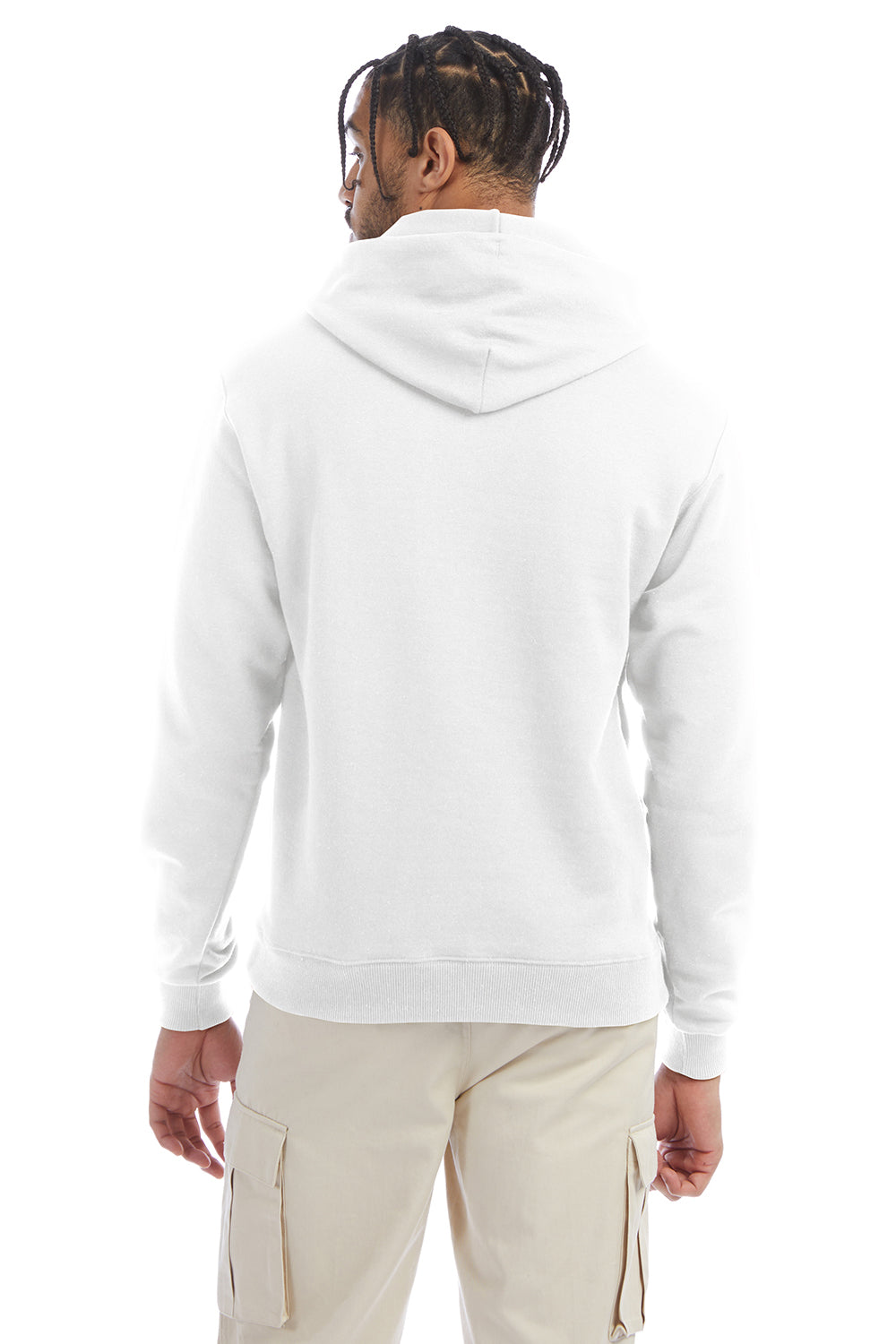Champion S700 Mens Double Dry Eco Moisture Wicking Fleece Hooded Sweatshirt Hoodie w/ Pouch Pocket White Model Back