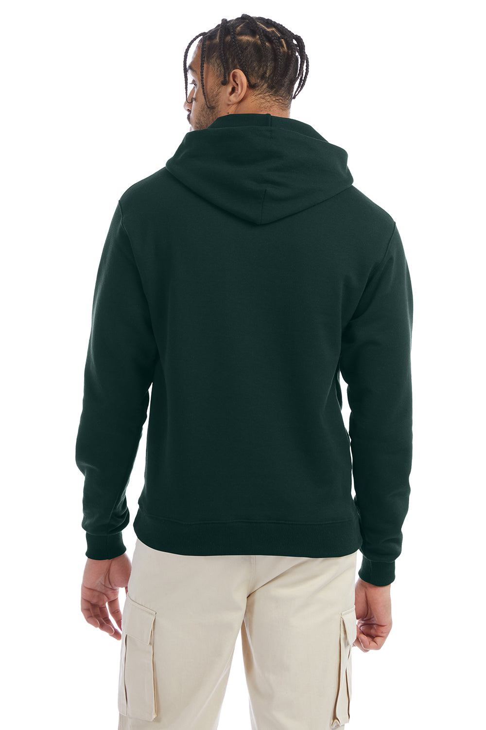 Champion S700 Mens Double Dry Eco Moisture Wicking Fleece Hooded Sweatshirt Hoodie w/ Pouch Pocket Dark Green Model Back