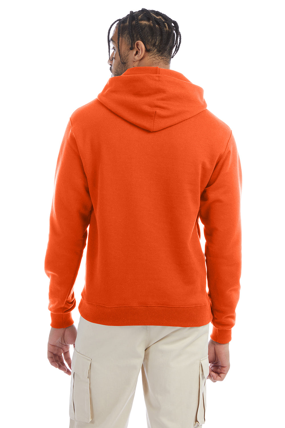 Champion S700 Mens Double Dry Eco Moisture Wicking Fleece Hooded Sweatshirt Hoodie w/ Pouch Pocket Orange Model Back