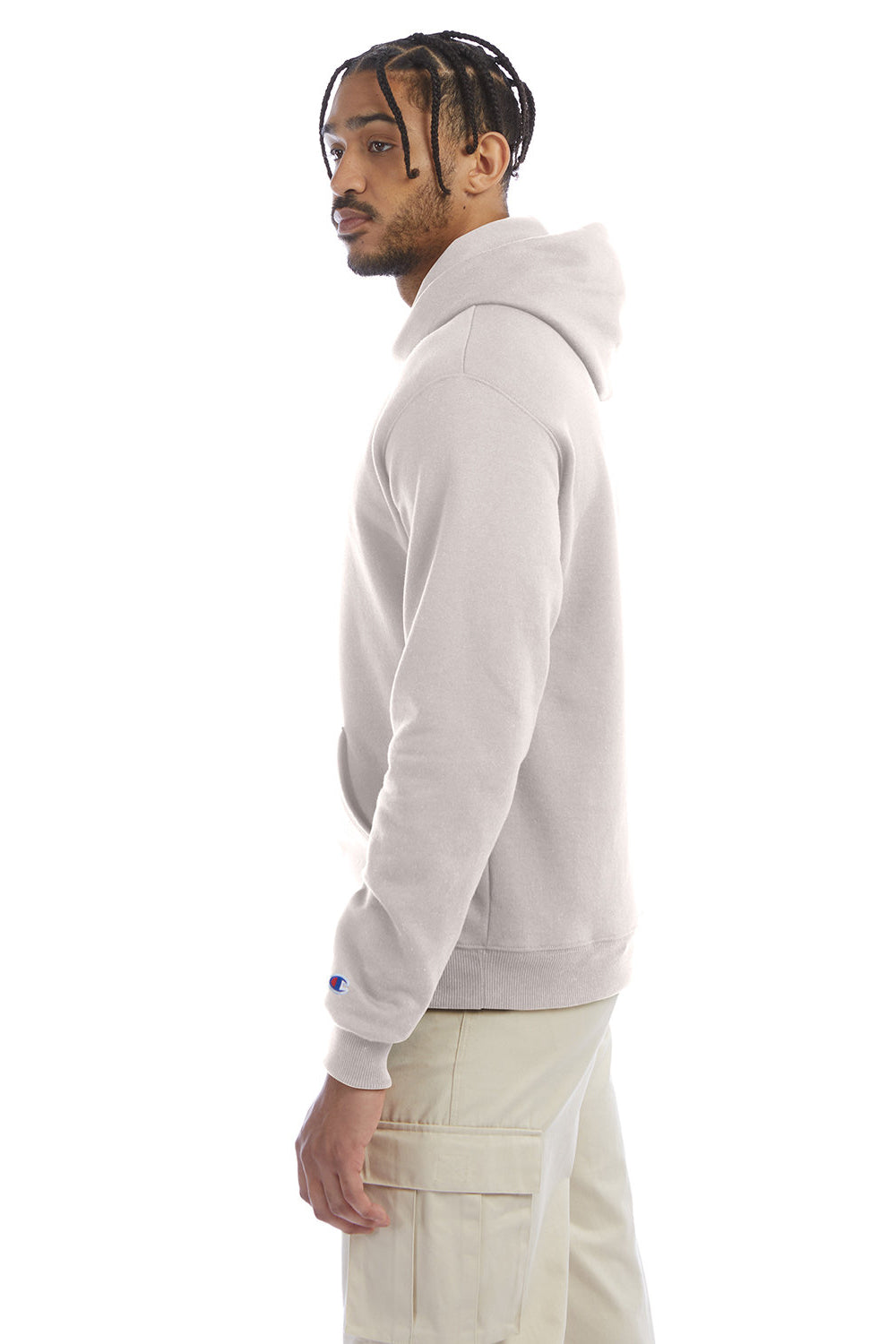 Champion S700 Mens Double Dry Eco Moisture Wicking Fleece Hooded Sweatshirt Hoodie w/ Pouch Pocket Body Blush Pink Model Side