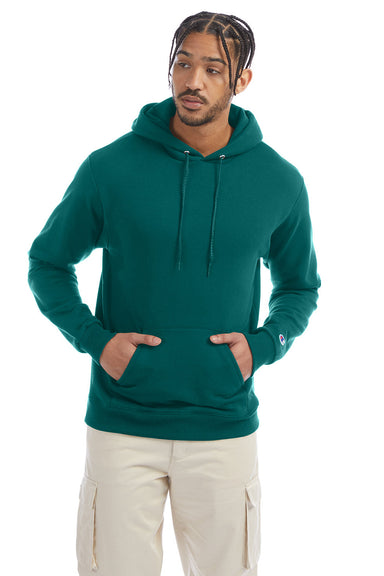 Champion S700 Mens Double Dry Eco Moisture Wicking Fleece Hooded Sweatshirt Hoodie w/ Pouch Pocket Emerald Green Model Front