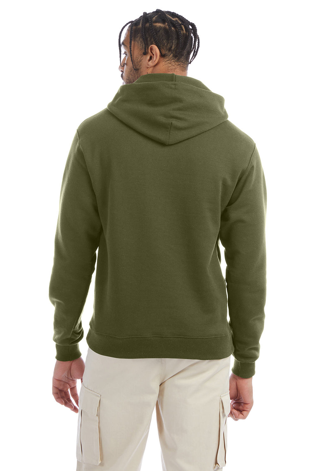 Champion S700 Mens Double Dry Eco Moisture Wicking Fleece Hooded Sweatshirt Hoodie w/ Pouch Pocket Fresh Olive Green Model Back