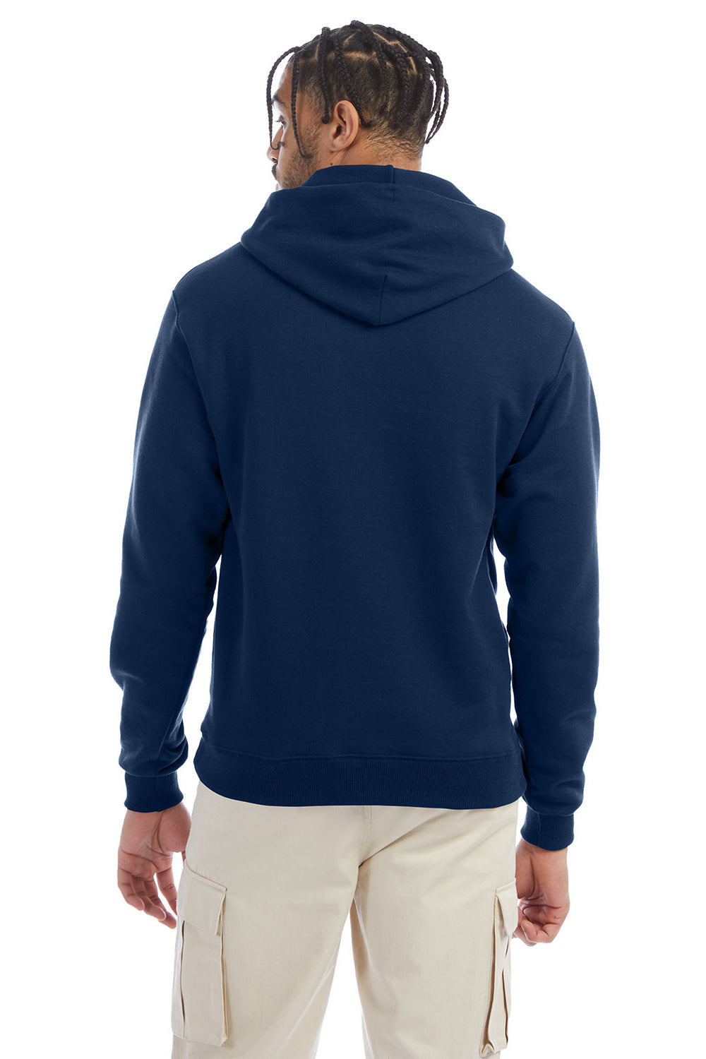 Champion S700 Mens Double Dry Eco Moisture Wicking Fleece Hooded Sweatshirt Hoodie w/ Pouch Pocket Late Night Blue Model Back