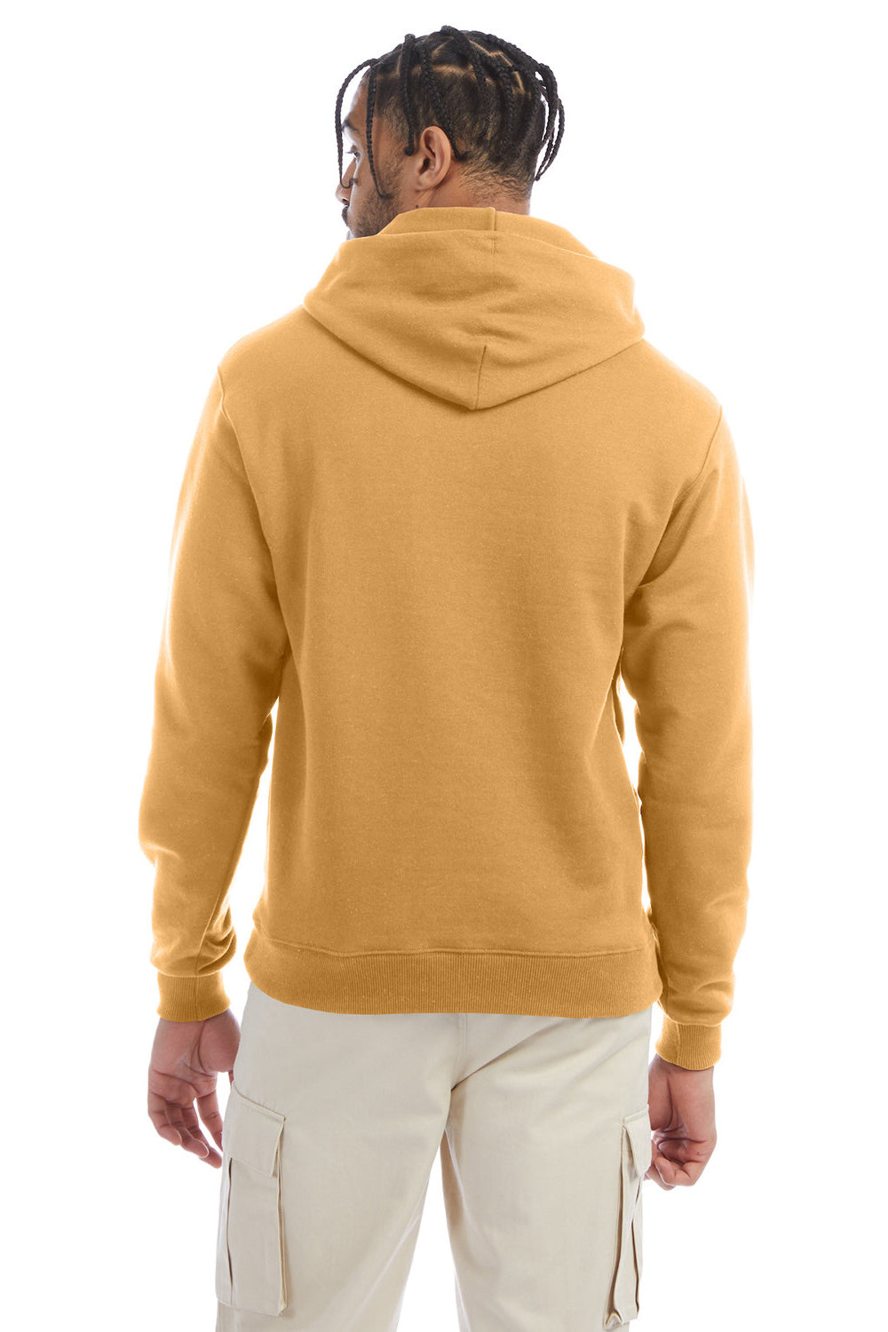 Champion S700 Mens Double Dry Eco Moisture Wicking Fleece Hooded Sweatshirt Hoodie w/ Pouch Pocket Gold Glint Model Back