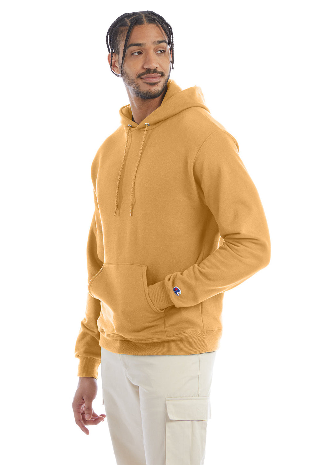 Champion S700 Mens Double Dry Eco Moisture Wicking Fleece Hooded Sweatshirt Hoodie w/ Pouch Pocket Gold Glint Model 3q