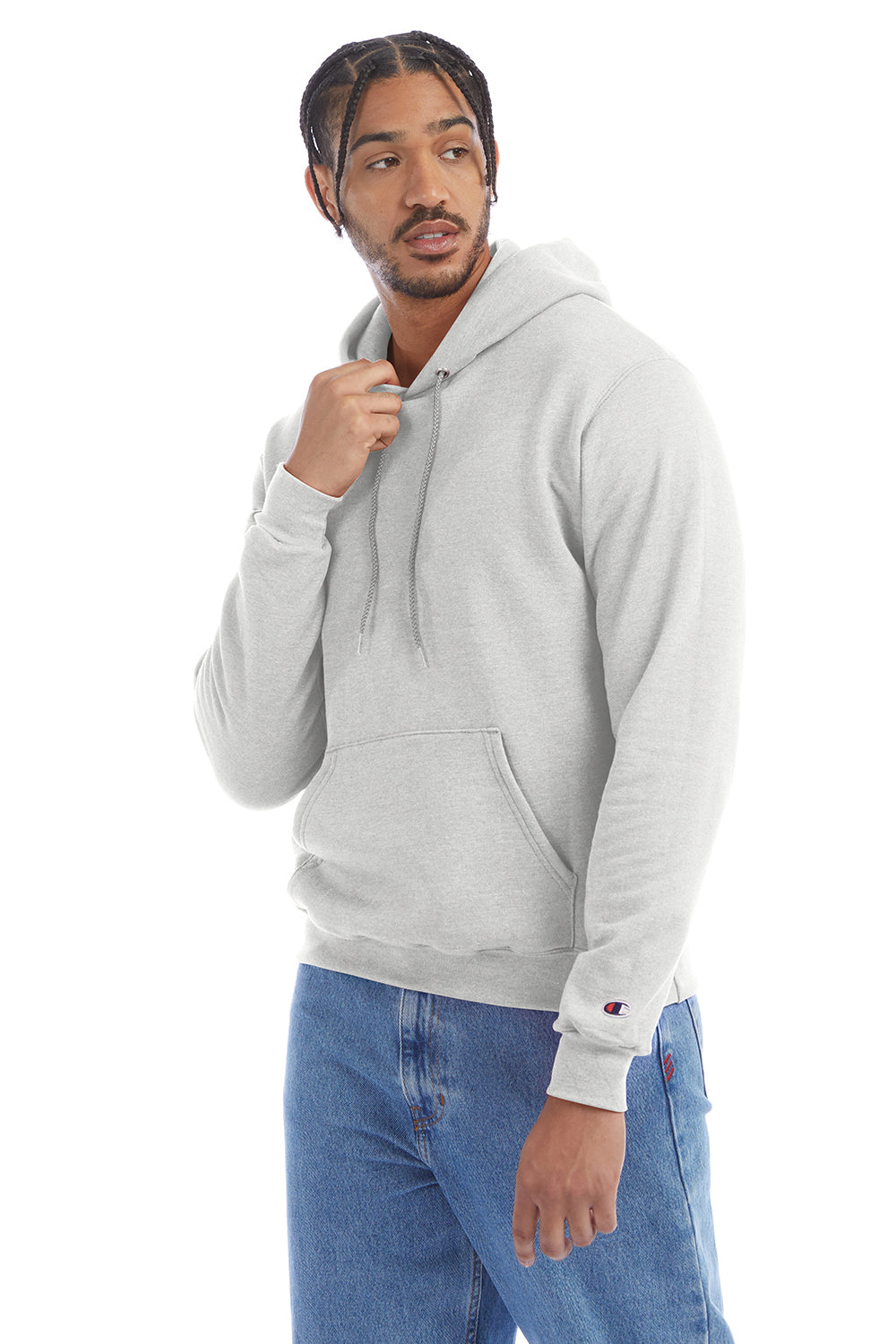 Champion S700 Mens Double Dry Eco Moisture Wicking Fleece Hooded Sweatshirt Hoodie w/ Pouch Pocket Silver Grey Model 3q