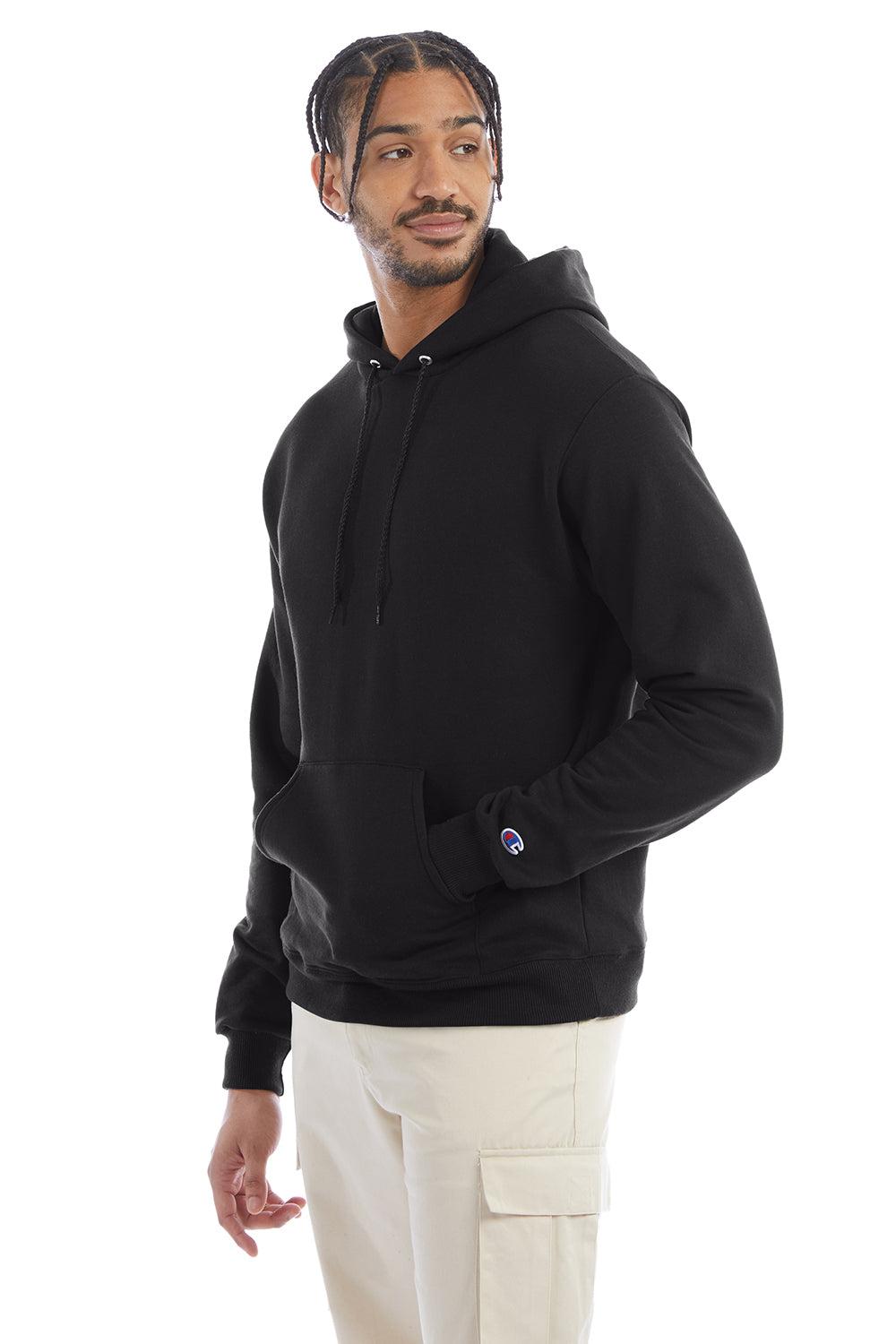 Champion S700 Mens Double Dry Eco Moisture Wicking Fleece Hooded Sweatshirt Hoodie w/ Pouch Pocket Black Model 3q