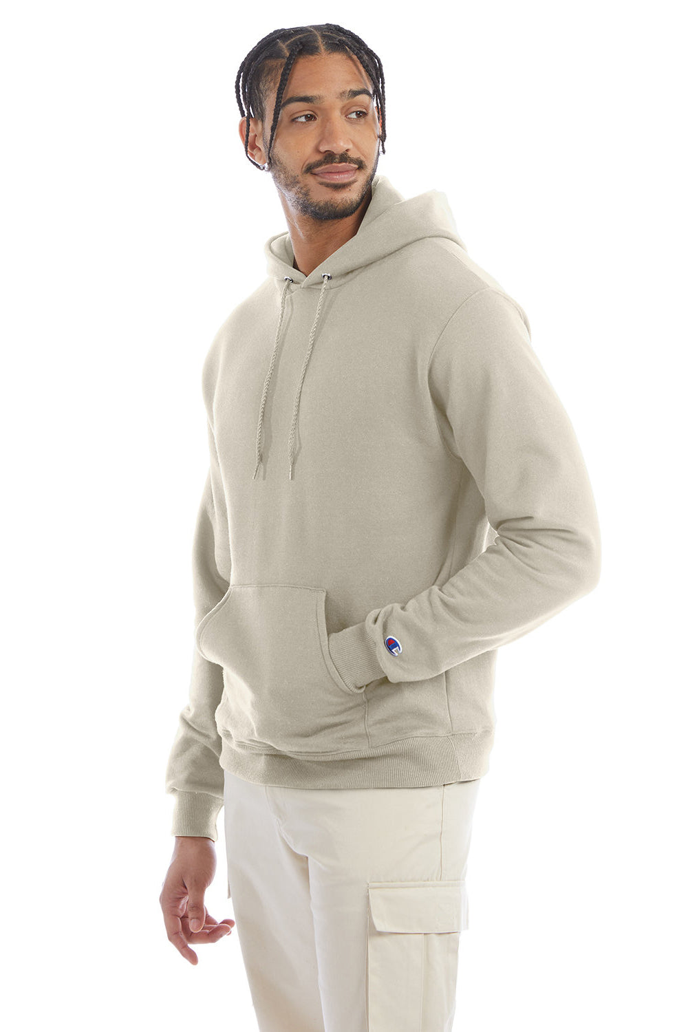 Champion S700 Mens Double Dry Eco Moisture Wicking Fleece Hooded Sweatshirt Hoodie w/ Pouch Pocket Sand Model 3q