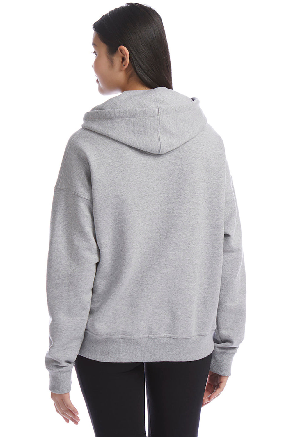 Champion S760 Womens PowerBlend Relaxed Hooded Sweatshirt Hoodie w/ Pouch Pocket Light Steel Grey Model Back