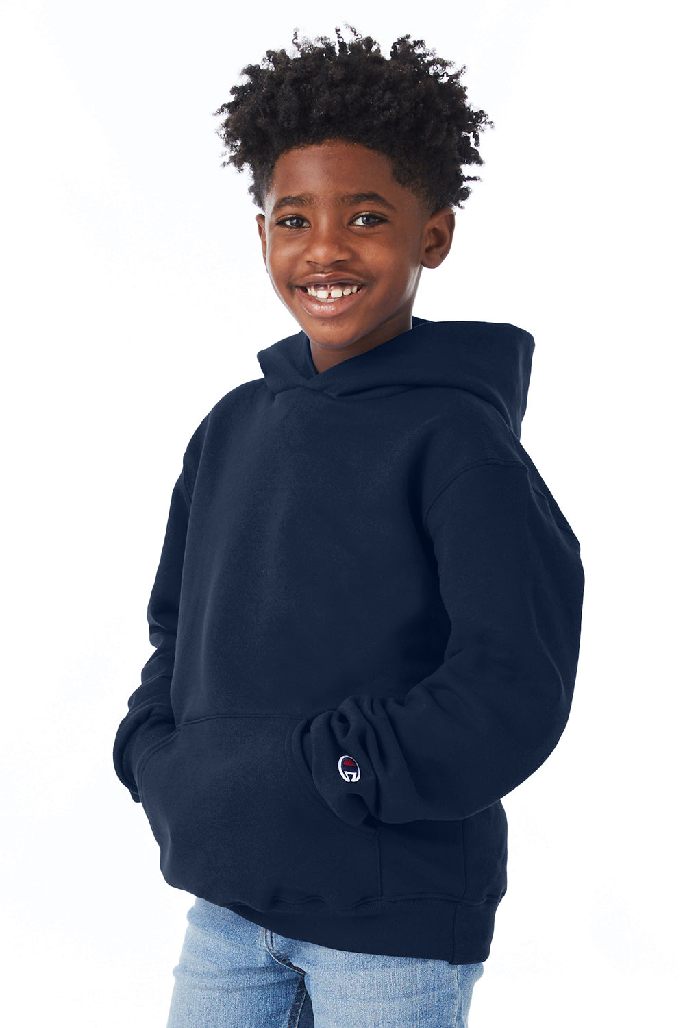 Champion S790 Youth Double Dry Eco Moisture Wicking Fleece Hooded Sweatshirt Hoodie w/ Pouch Pocket Navy Blue Model 3q