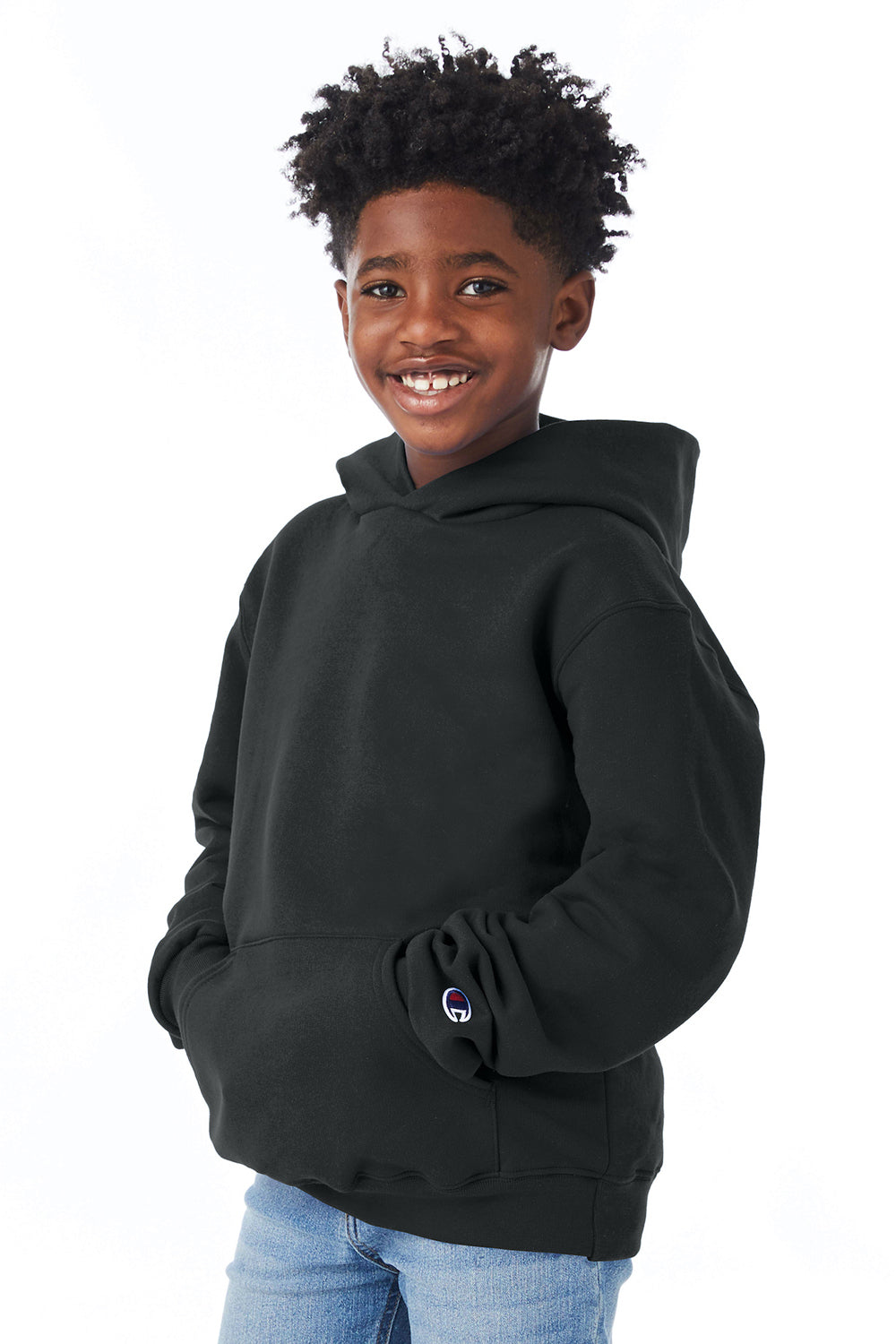 Champion S790 Youth Double Dry Eco Moisture Wicking Fleece Hooded Sweatshirt Hoodie w/ Pouch Pocket Black Model 3q