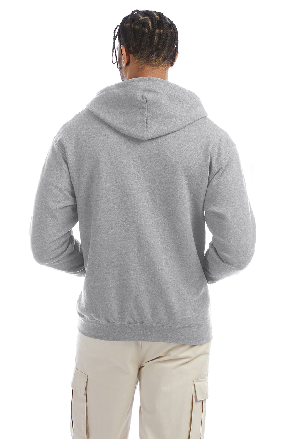 Champion S800 Mens Double Dry Eco Moisture Wicking Fleece Full Zip Hooded Sweatshirt Hoodie w/ Pockets Light Steel Grey Model Back
