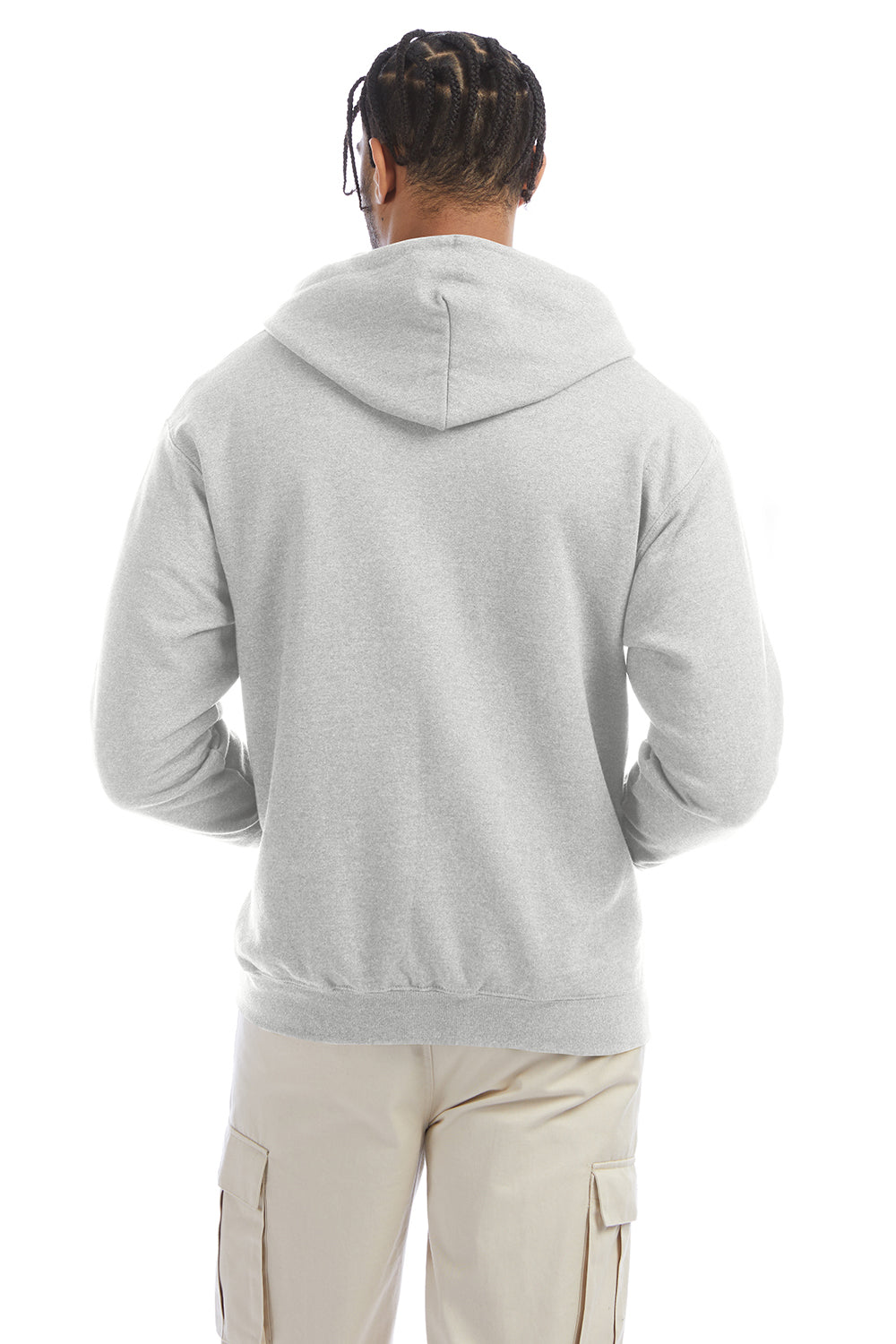 Champion S800 Mens Double Dry Eco Moisture Wicking Fleece Full Zip Hooded Sweatshirt Hoodie w/ Pockets Silver Grey Model Back