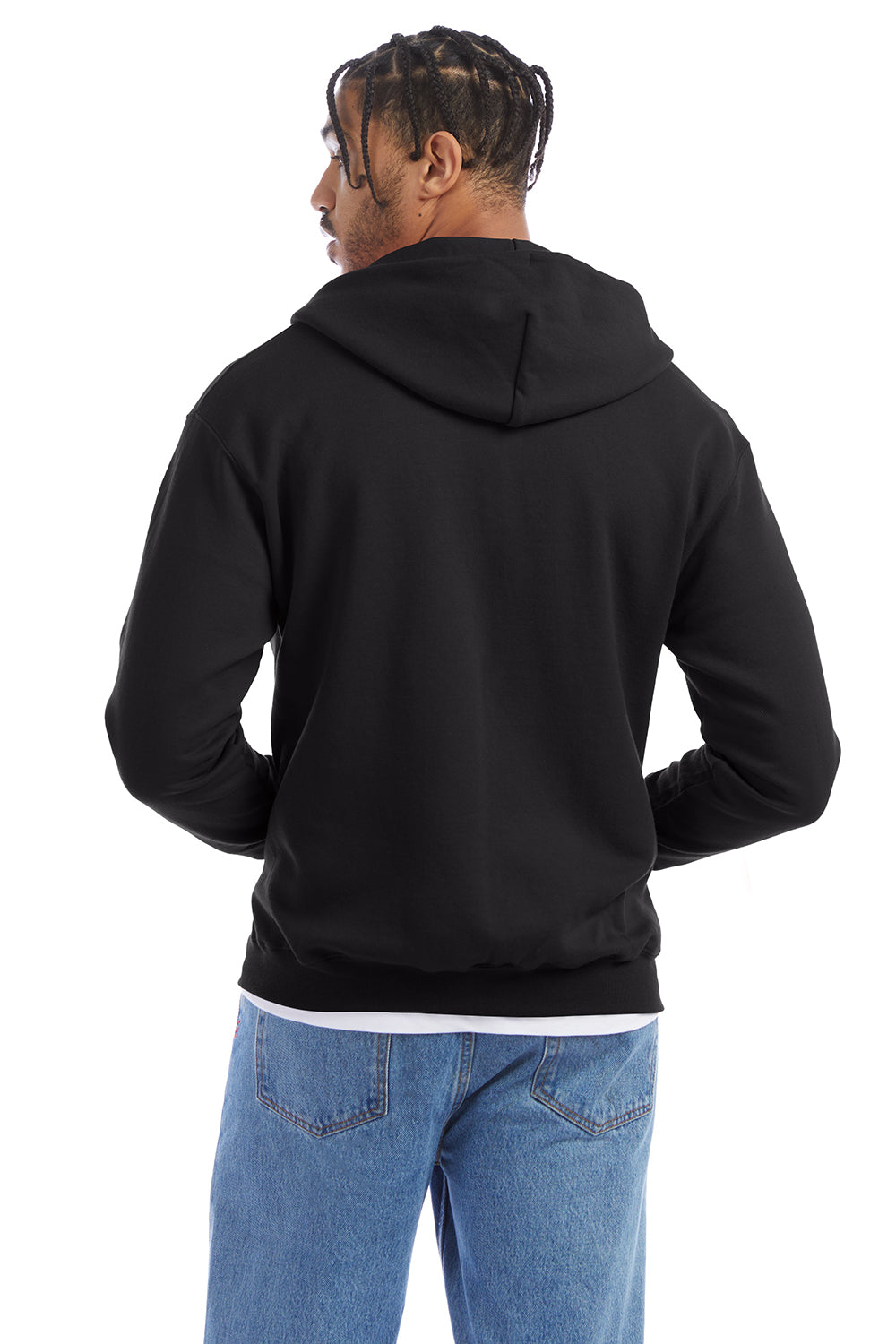 Champion S800 Mens Double Dry Eco Moisture Wicking Fleece Full Zip Hooded Sweatshirt Hoodie w/ Pockets Black Model Back