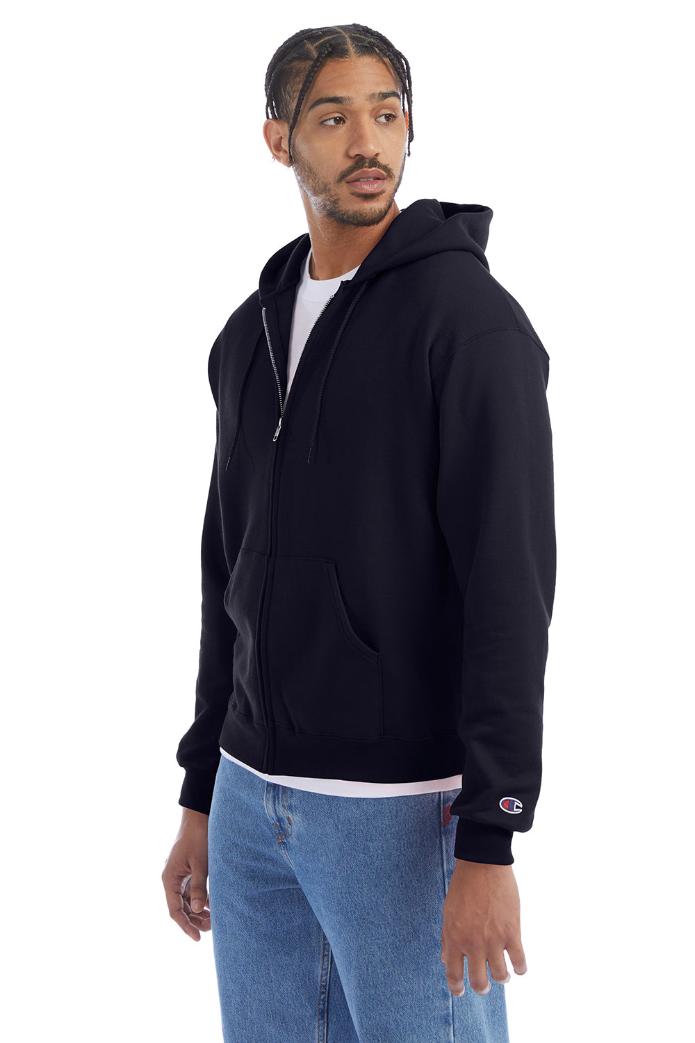 Champion S800 Mens Double Dry Eco Moisture Wicking Fleece Full Zip Hooded Sweatshirt Hoodie w/ Pockets Navy Blue Model 3q
