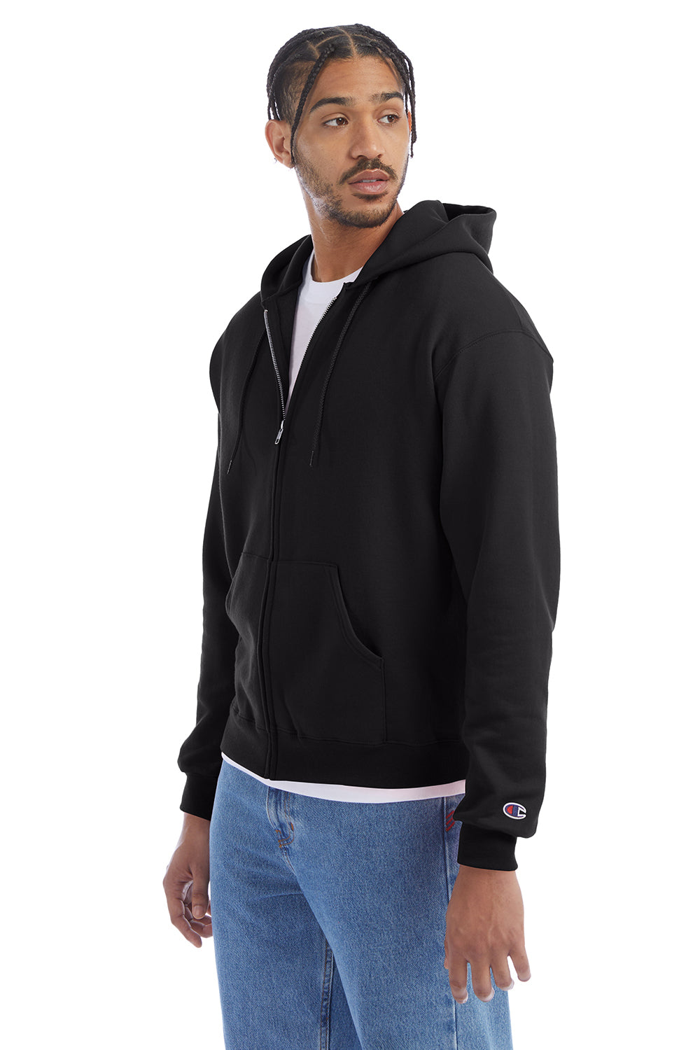 Champion S800 Mens Double Dry Eco Moisture Wicking Fleece Full Zip Hooded Sweatshirt Hoodie w/ Pockets Black Model 3q