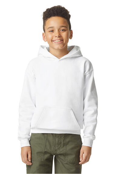 Gildan SF500B Youth Softstyle Hooded Sweatshirt Hoodie White Model Front