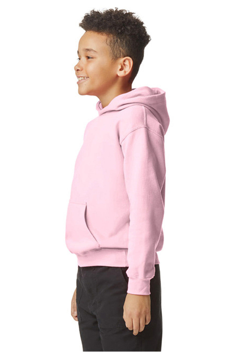Gildan SF500B Youth Softstyle Hooded Sweatshirt Hoodie Light Pink Model Side