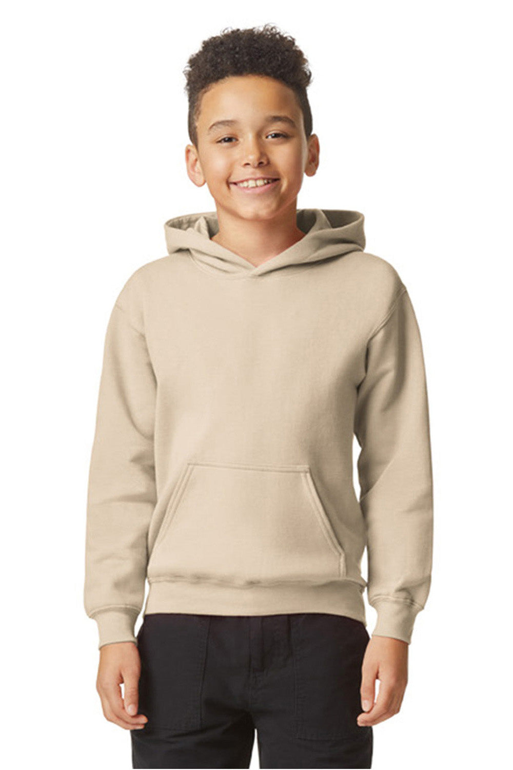 Gildan SF500B Youth Softstyle Hooded Sweatshirt Hoodie Sand Model Front