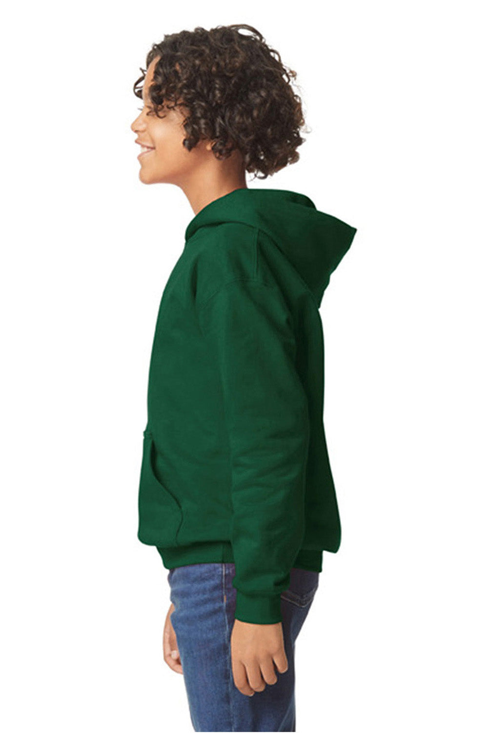 Gildan SF500B Youth Softstyle Hooded Sweatshirt Hoodie w/ Pouch Pocket Forest Green Model Side