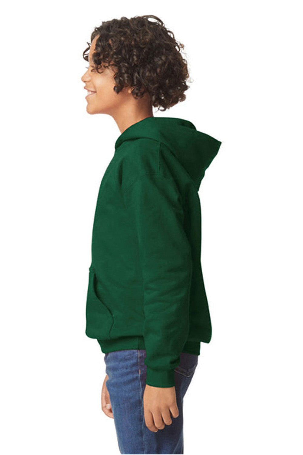 Gildan SF500B Youth Softstyle Hooded Sweatshirt Hoodie Forest Green Model Side