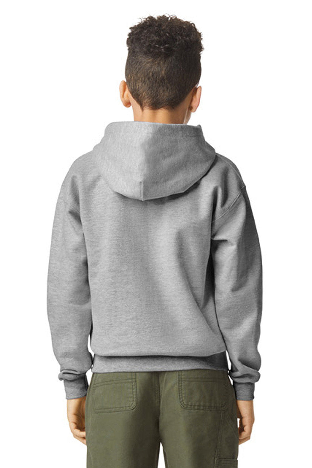 Gildan SF500B Youth Softstyle Hooded Sweatshirt Hoodie w/ Pouch Pocket Sport Grey Model Back