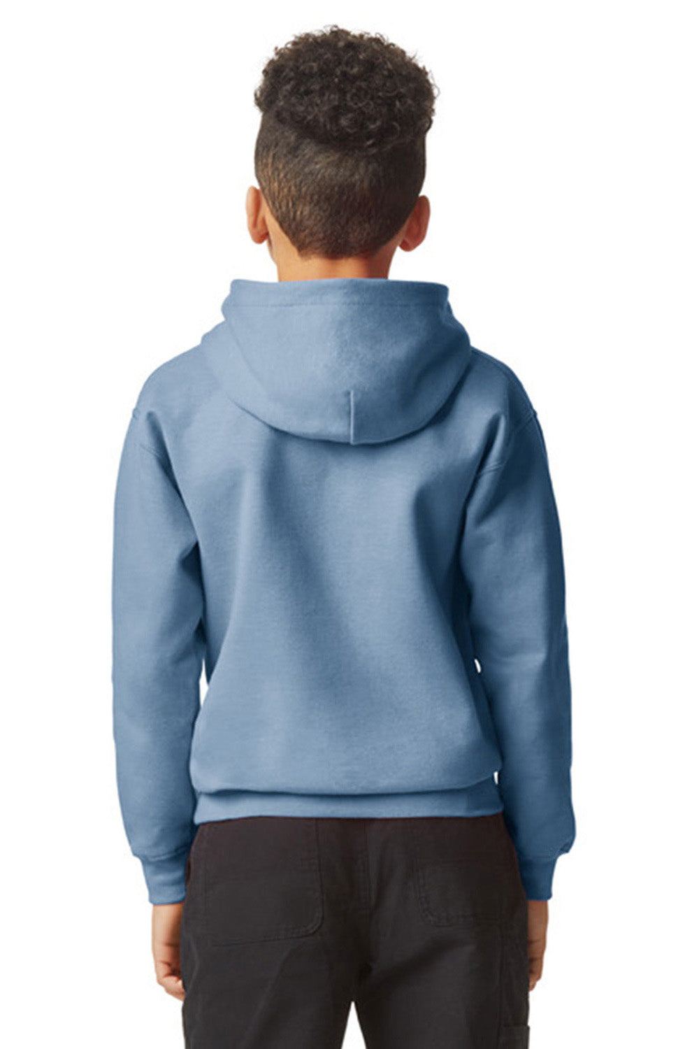 Gildan SF500B Youth Softstyle Hooded Sweatshirt Hoodie w/ Pouch Pocket Stone Blue Model Back